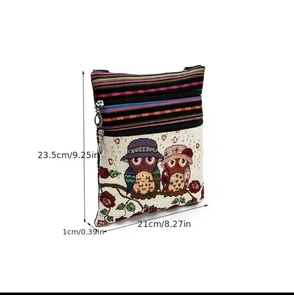 NWT Embroidered owl print canvas bag - Picture 3 of 3